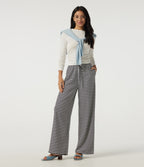 Mid Rise Drawstring Baggy Stripe Waffle Lounge Trousers with Pockets — Black White Horizontal Stripe — view 7
