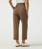 High Waisted Tapered Rolled Hem Work Trousers with Pockets — Sepia — view 2