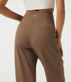 High Waisted Tapered Rolled Hem Work Trousers with Pockets — Sepia — view 4