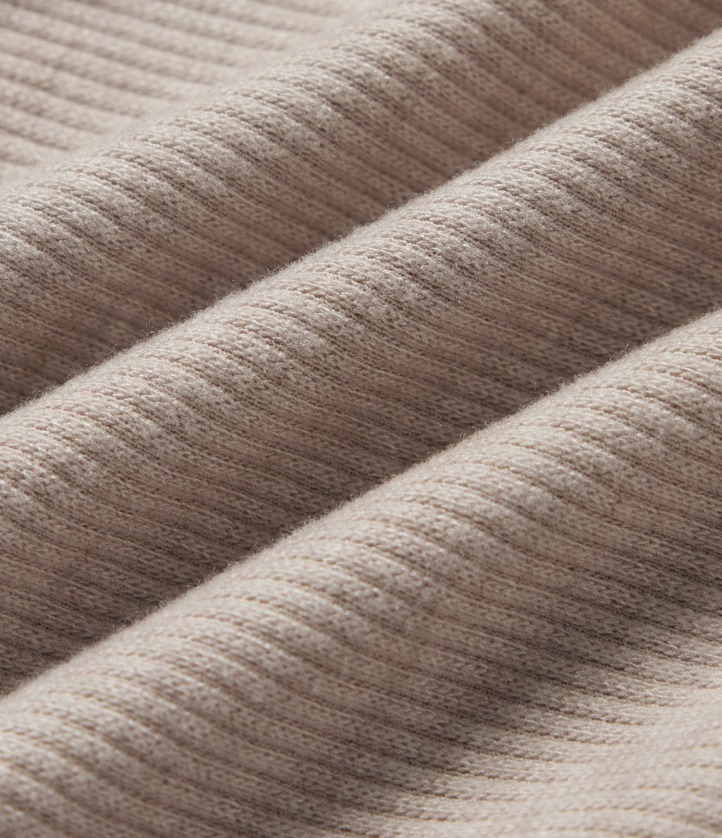 Ribbed Mock Neck Long Sleeve Asymmetric Slim Casual Top — Oatstone Beige — view 8