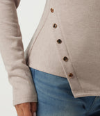 Ribbed Mock Neck Long Sleeve Asymmetric Slim Casual Top — Oatstone Beige — view 6