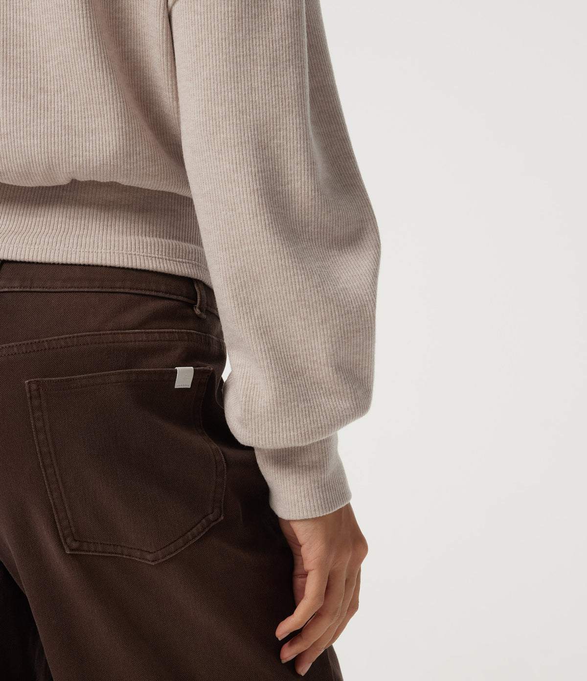Ribbed Knit Lapel Long Sleeve Casual Top — Oatstone Beige — view 6