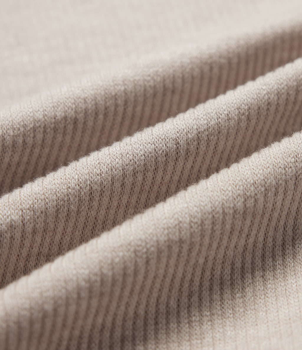Ribbed Knit Lapel Long Sleeve Casual Top — Oatstone Beige — view 8