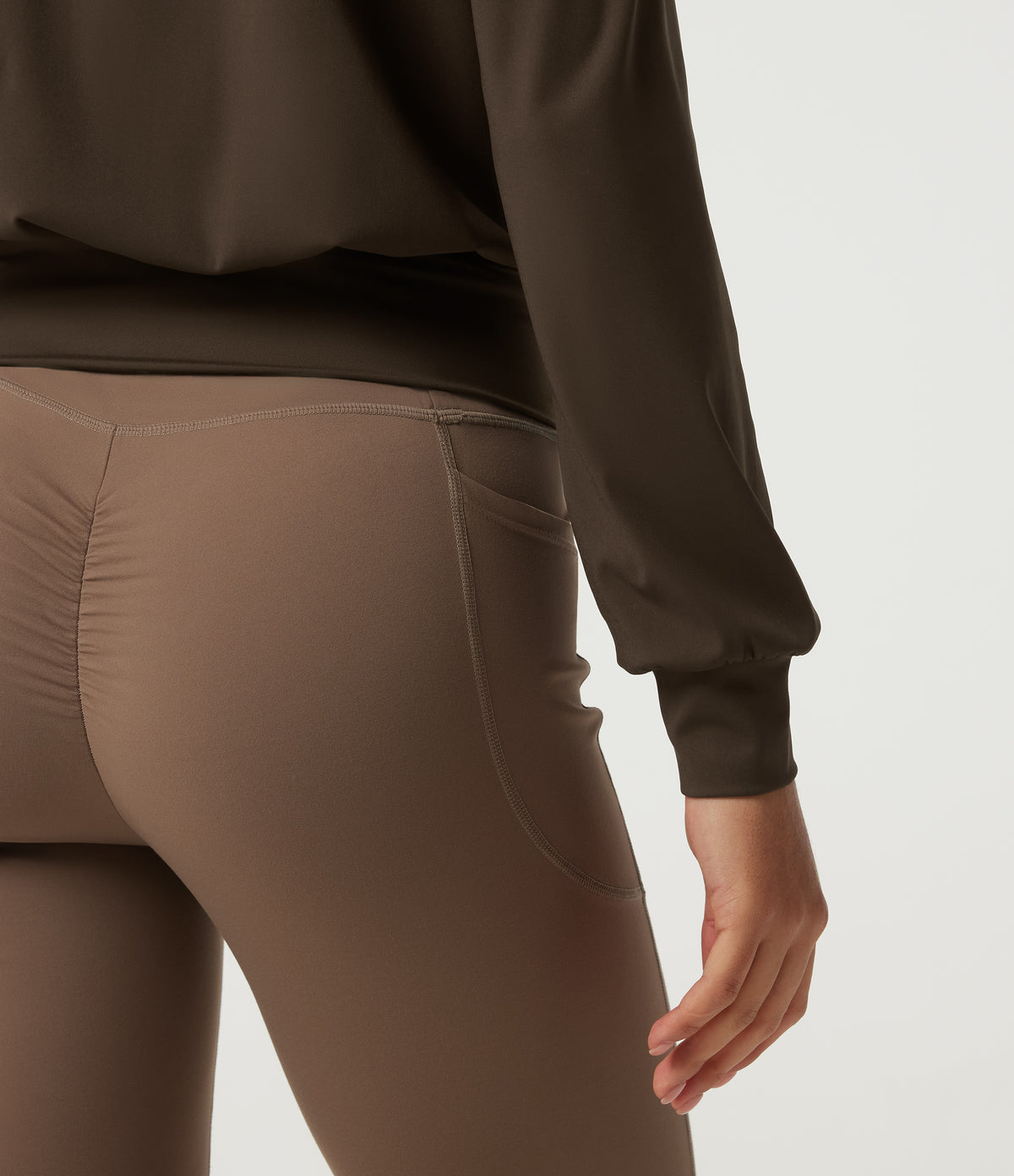 Airy V Neck Long Sleeve Ruched InstantCool Yoga Sports Top — Chocolate Martini — view 7