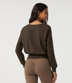 Airy V Neck Long Sleeve Ruched InstantCool Yoga Sports Top — Chocolate Martini — view 2