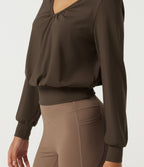 Airy V Neck Long Sleeve Ruched InstantCool Yoga Sports Top — Chocolate Martini — view 6