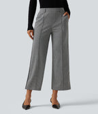Mid Rise Houndstooth Straight Leg Side Stripe Work Trousers with Pockets — Star White Houndstooth — view 3