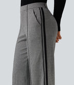 Mid Rise Houndstooth Straight Leg Side Stripe Work Trousers with Pockets — Star White Houndstooth — view 4
