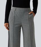 Mid Rise Houndstooth Straight Leg Side Stripe Work Trousers with Pockets — Star White Houndstooth — view 6