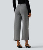 Mid Rise Houndstooth Straight Leg Side Stripe Work Trousers with Pockets — Star White Houndstooth — view 2