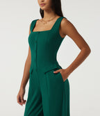 Square Neck Sleeveless Wide Leg Casual Jumpsuit with Pockets-Edition — Rain Forest — view 5