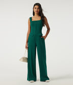 Square Neck Sleeveless Wide Leg Casual Jumpsuit with Pockets-Edition — Rain Forest — view 8