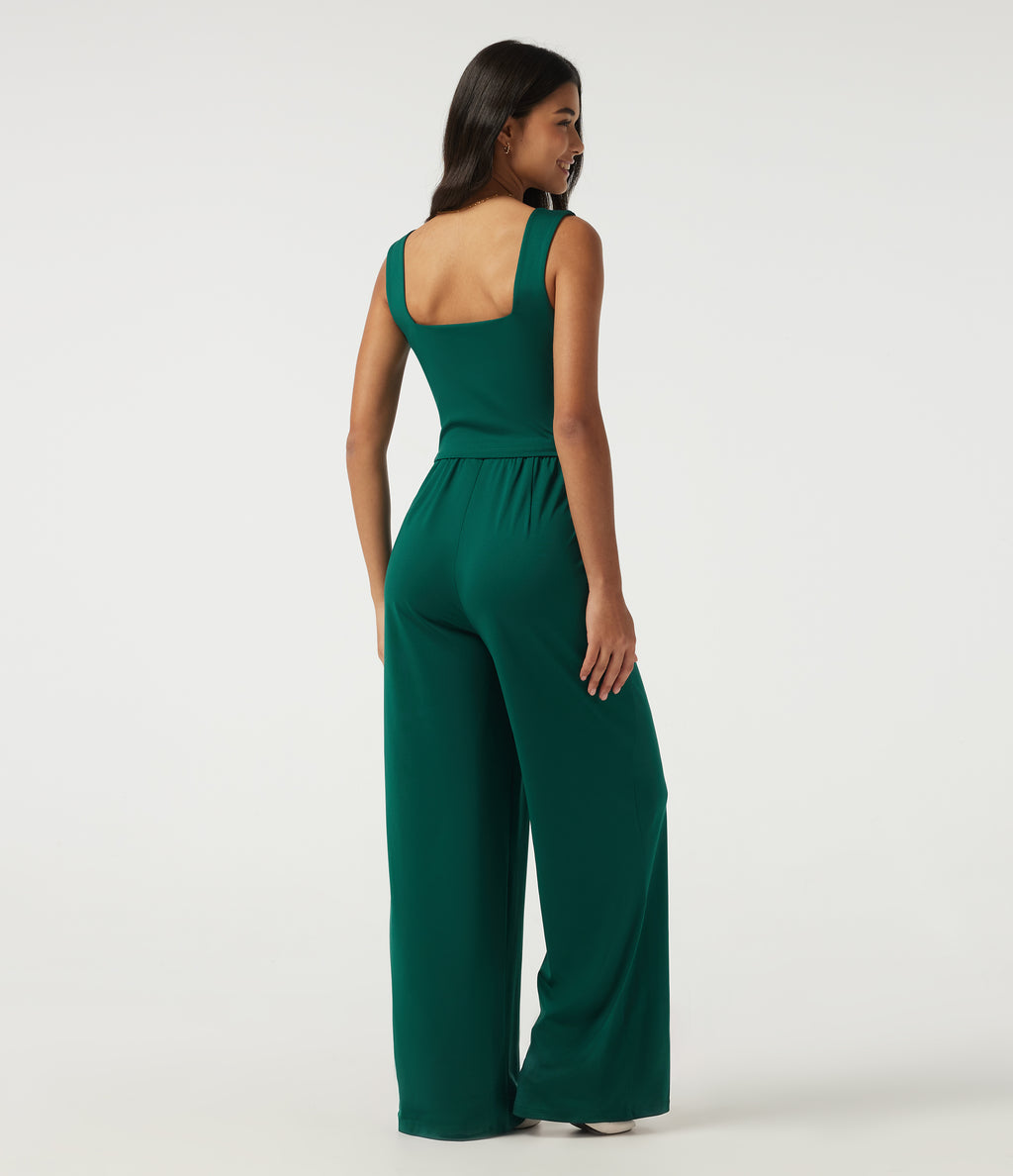 Square Neck Sleeveless Wide Leg Casual Jumpsuit with Pockets-Edition — Rain Forest — view 2
