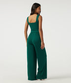 Square Neck Sleeveless Wide Leg Casual Jumpsuit with Pockets-Edition — Rain Forest — view 2
