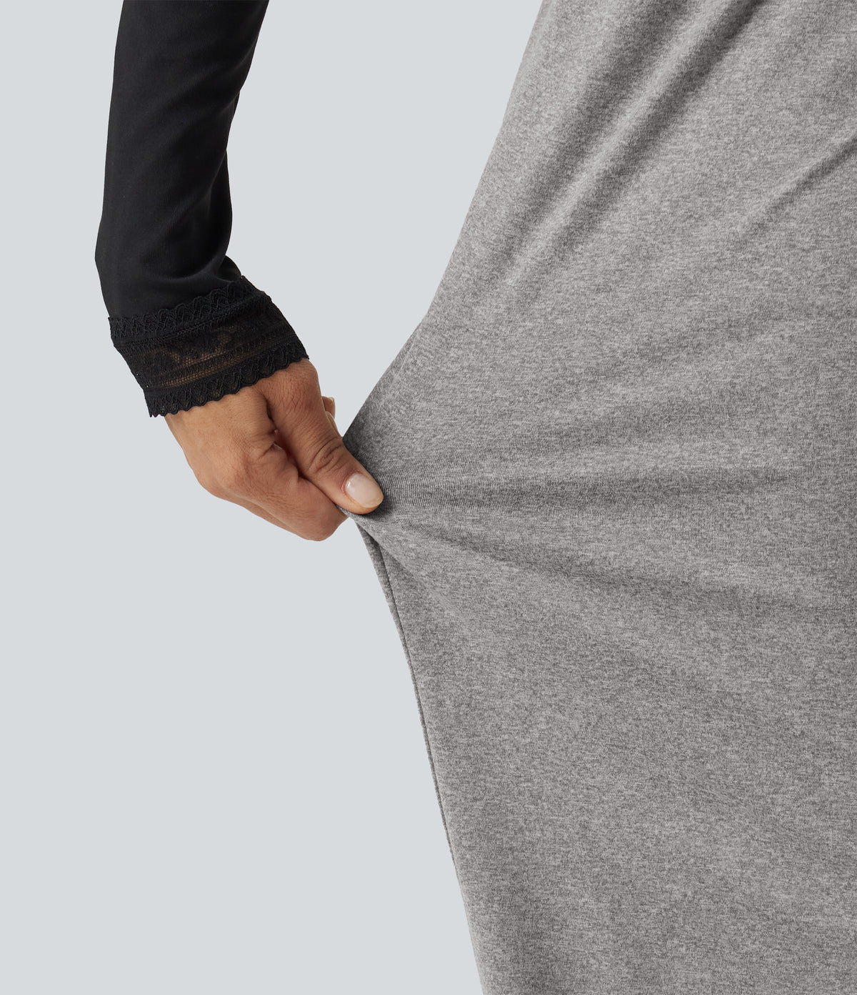 Mid Rise Shirred Lace Up Casual Sweatpants with Pockets — Fog Gray — view 6
