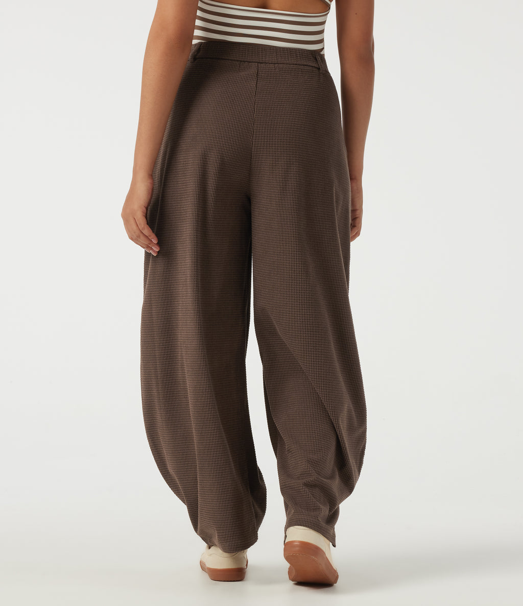 High Waisted Barrel Leg Corduroy Casual Trousers with Pockets — Chestnut — view 2