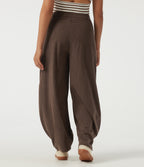 High Waisted Barrel Leg Corduroy Casual Trousers with Pockets — Chestnut — view 2