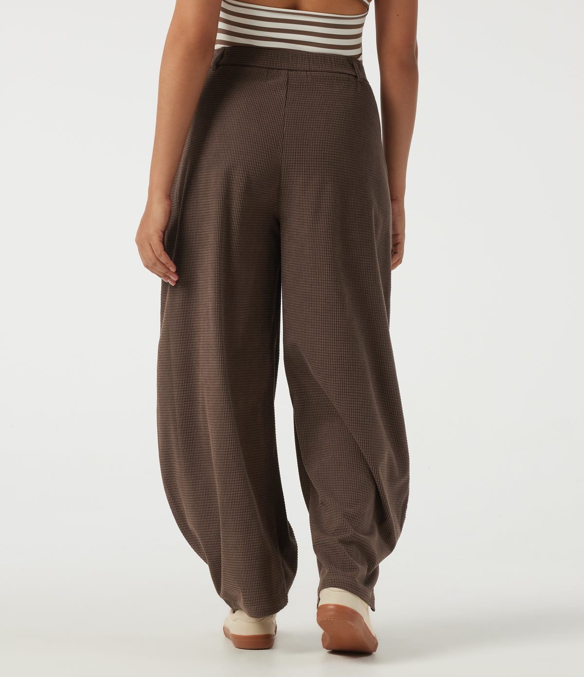 High Waisted Barrel Leg Corduroy Casual Trousers with Pockets — Chestnut — view 2
