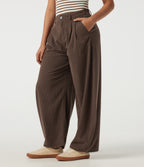 High Waisted Barrel Leg Corduroy Casual Trousers with Pockets — Chestnut — view 3