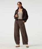 High Waisted Barrel Leg Corduroy Casual Trousers with Pockets — Chestnut — view 6