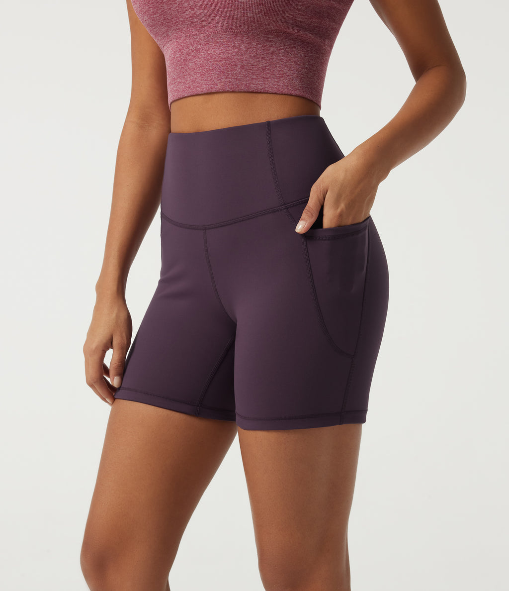 Speedwave High Waisted Tummy Control Skinny Training Biker Shorts 5" with Pockets — Dusky Evening purple — view 4