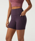 Speedwave High Waisted Tummy Control Skinny Training Biker Shorts 5" with Pockets — Dusky Evening purple — view 4