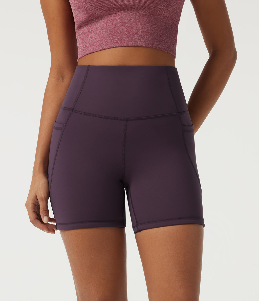 Speedwave High Waisted Tummy Control Skinny Training Biker Shorts 5" with Pockets — Dusky Evening purple — view 3