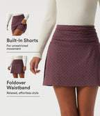 High Waisted 2-in-1 Ruched A-Line Polka Dot Velvet Casual Mini Skirt — Syrah Red Dot — view 1