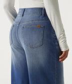 High Waisted Asymmetric Wide Leg Casual Jeans with Pockets — Tide Blue Denim — view 5