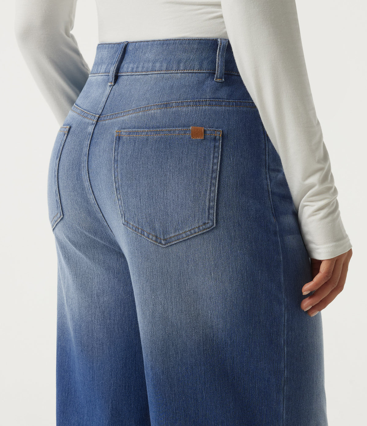 High Waisted Asymmetric Wide Leg Casual Jeans with Pockets — Tide Blue Denim — view 5