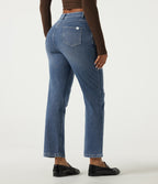 Mid Rise Straight Leg Casual Cotton Jeans with Pockets — Gulf Stream Blue Denim — view 2