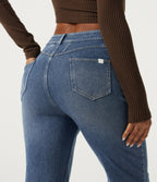 Mid Rise Straight Leg Casual Cotton Jeans with Pockets — Gulf Stream Blue Denim — view 5