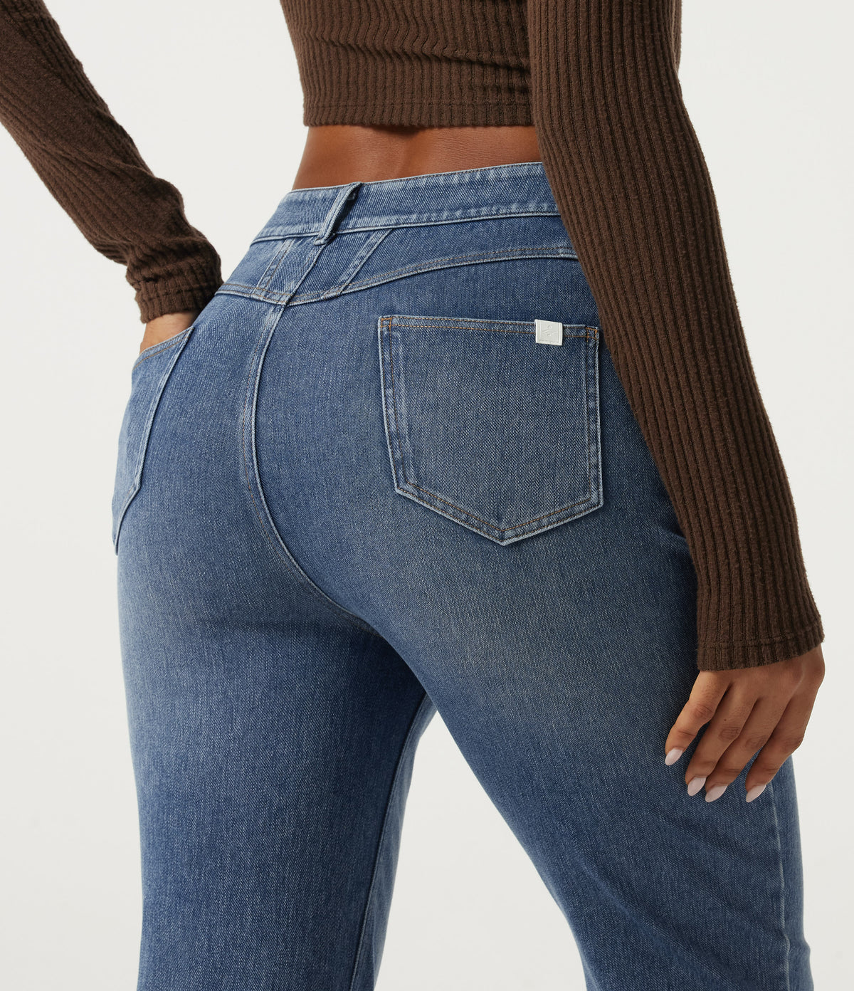 Mid Rise Straight Leg Casual Cotton Jeans with Pockets — Gulf Stream Blue Denim — view 5