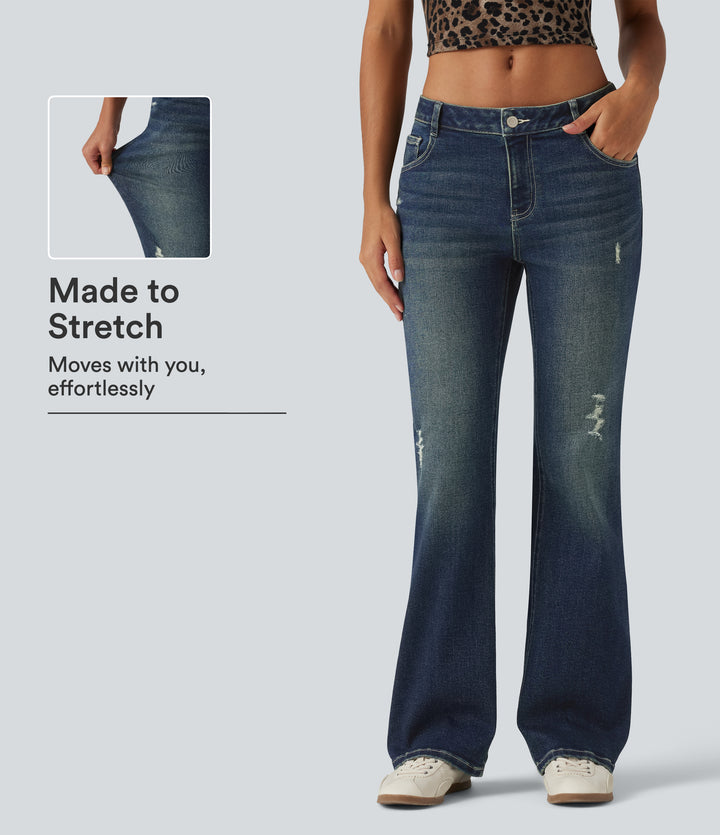 Low Rise Bootcut Casual Cotton Jeans with Pockets — Blue Surf Denim — view 1