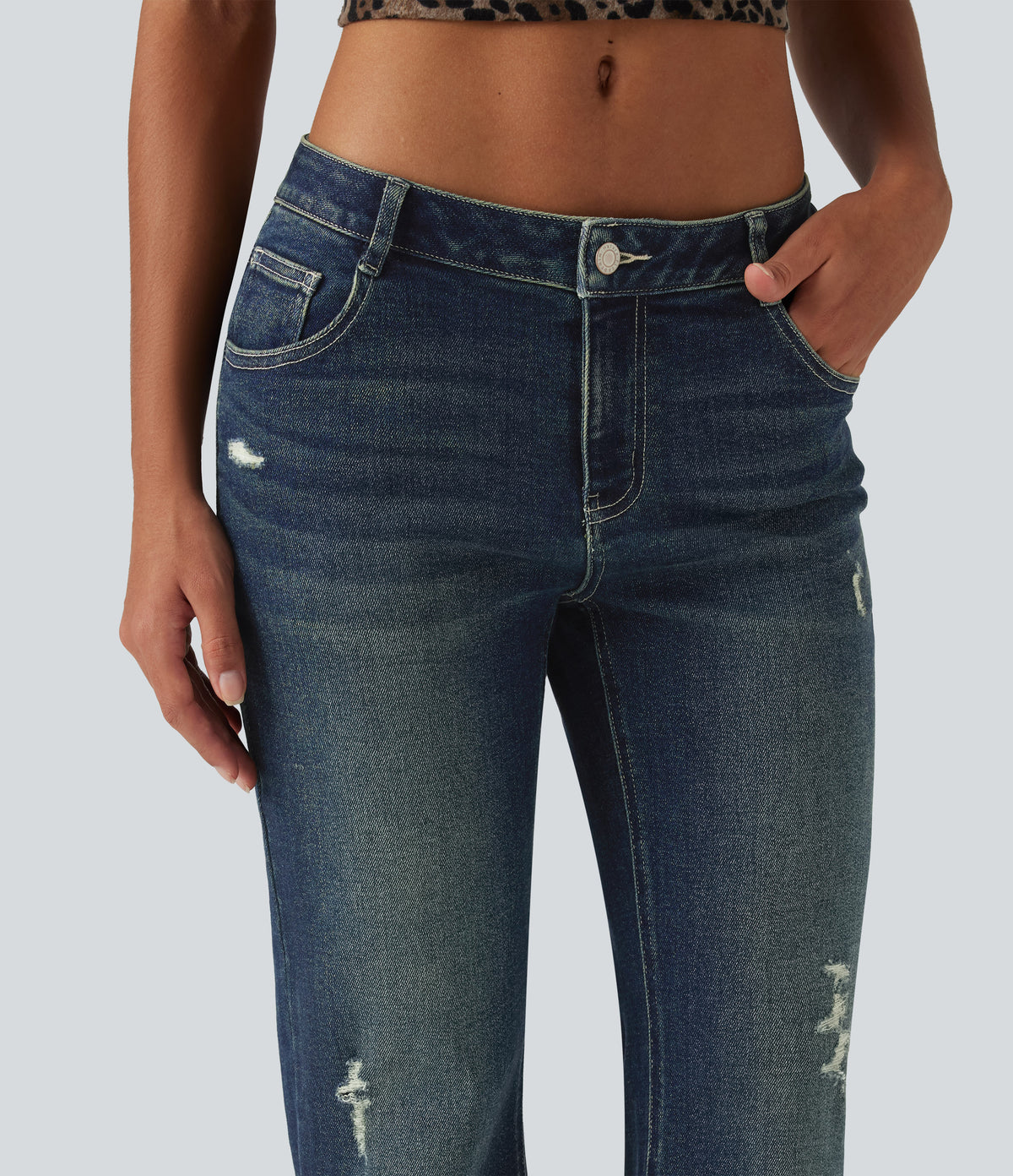 Low Rise Bootcut Casual Cotton Jeans with Pockets — Blue Surf Denim — view 4