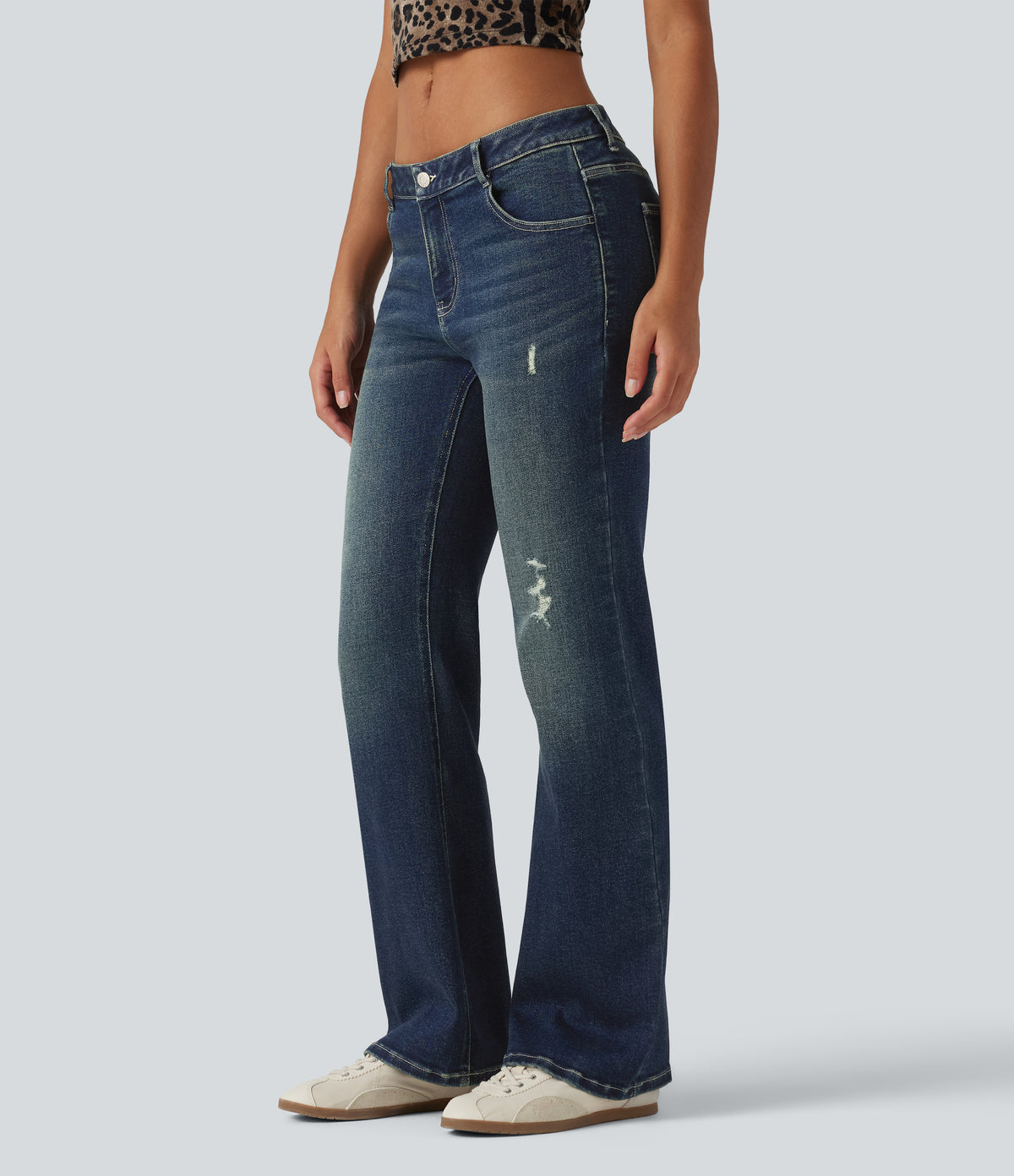Low Rise Bootcut Casual Cotton Jeans with Pockets — Blue Surf Denim — view 3