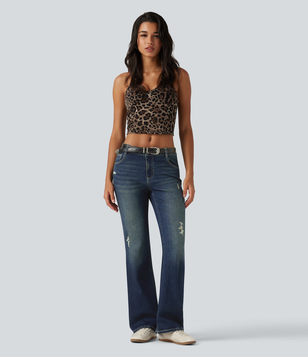 Low Rise Bootcut Casual Cotton Jeans with Pockets — Blue Surf Denim — view 7