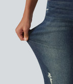 Low Rise Bootcut Casual Cotton Jeans with Pockets — Blue Surf Denim — view 6