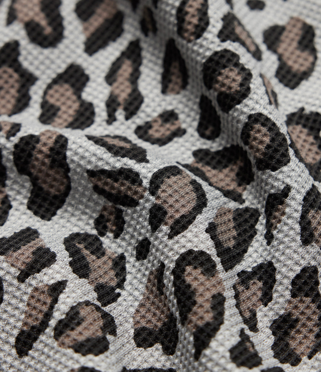 V Neck Long Sleeve Leopard Print Waffle Casual Top — Cocoa Drift Leopard — view 7
