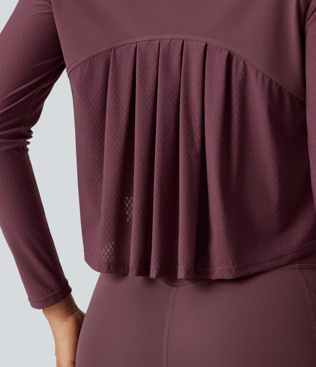 Round Neck Raglan Long Sleeve Quick Dry InstantCool Running Sports Top — Red Mahogany — view 5