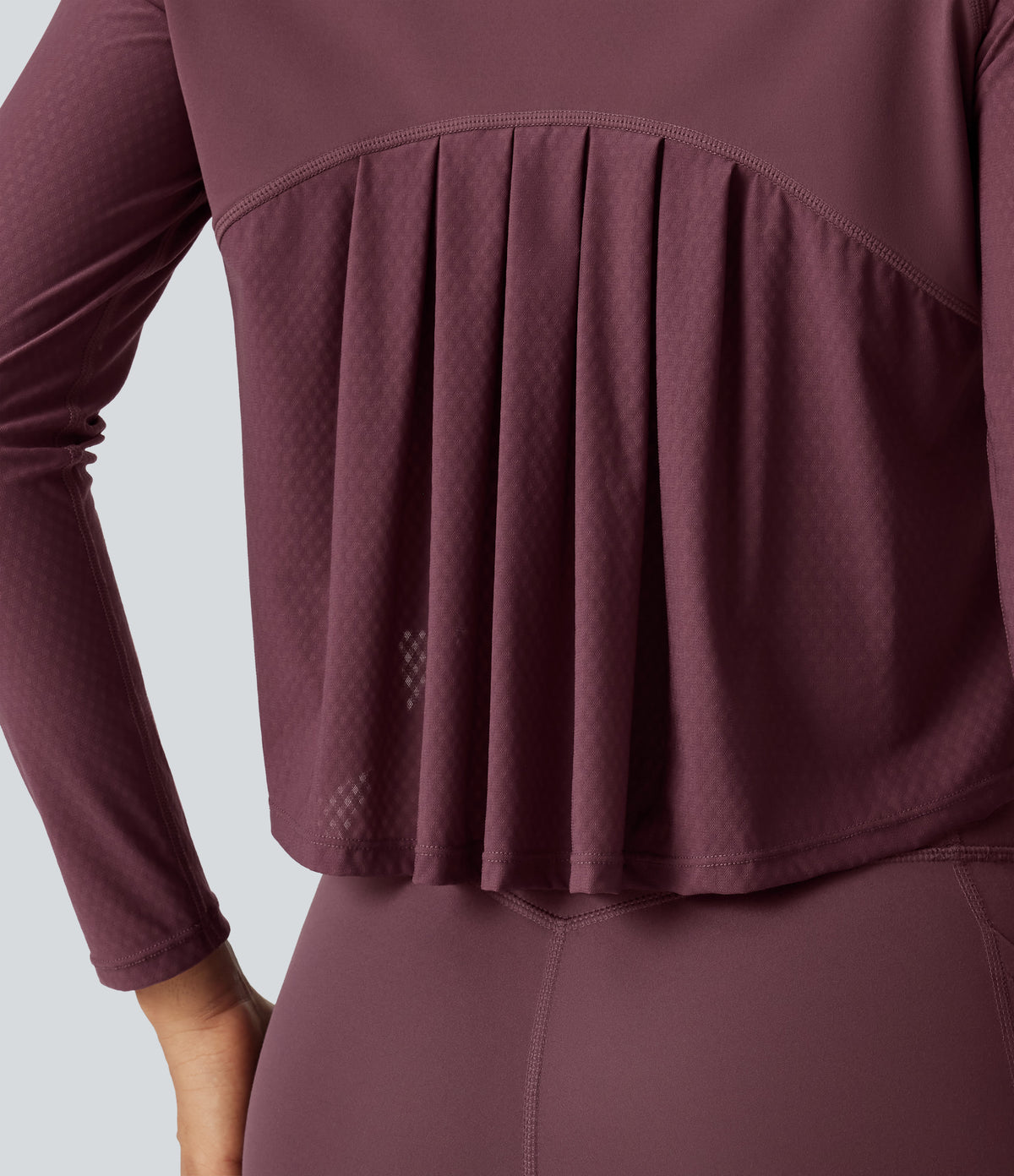 Round Neck Raglan Long Sleeve Quick Dry InstantCool Running Sports Top — Red Mahogany — view 5