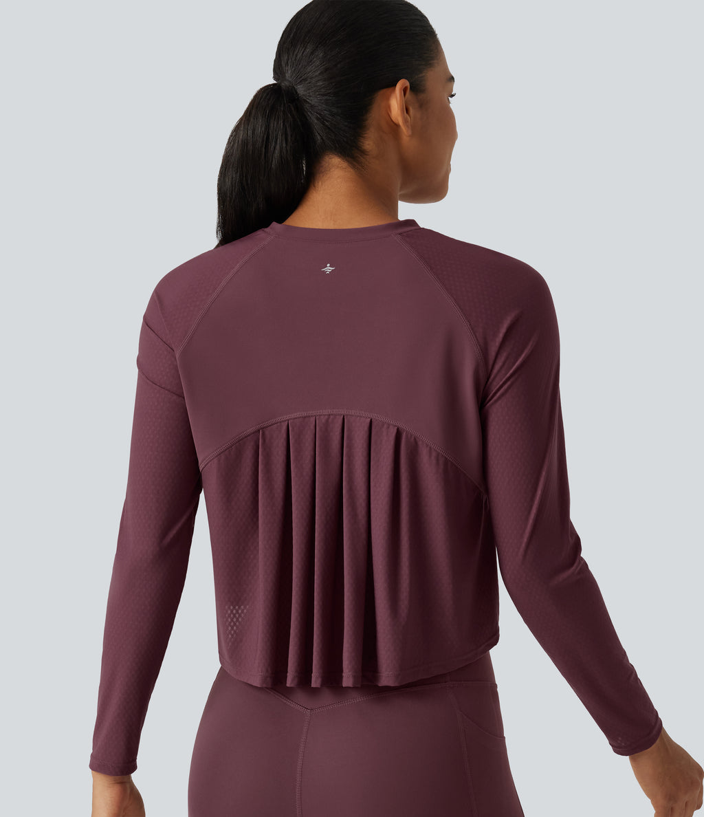 Round Neck Raglan Long Sleeve Quick Dry InstantCool Running Sports Top — Red Mahogany — view 1