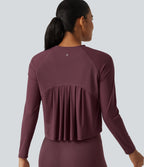 Round Neck Raglan Long Sleeve Quick Dry InstantCool Running Sports Top — Red Mahogany — view 1