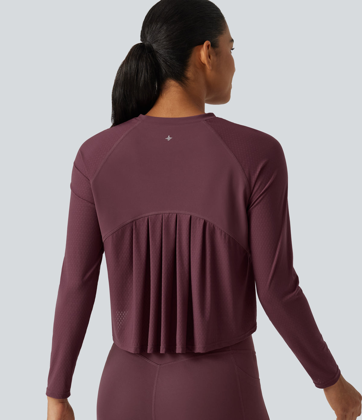 Round Neck Raglan Long Sleeve Quick Dry InstantCool Running Sports Top — Red Mahogany — view 1