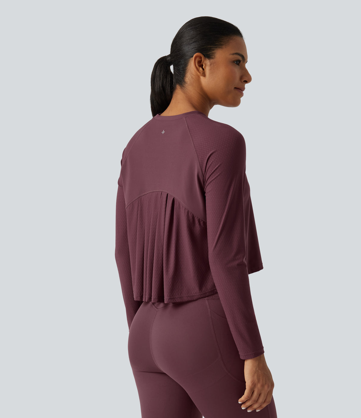 Round Neck Raglan Long Sleeve Quick Dry InstantCool Running Sports Top — Red Mahogany — view 4