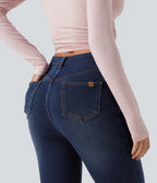 Denim Heat High Waisted Skinny Casual Cotton Jeans with Pockets — Pageant Blue Denim — view 5