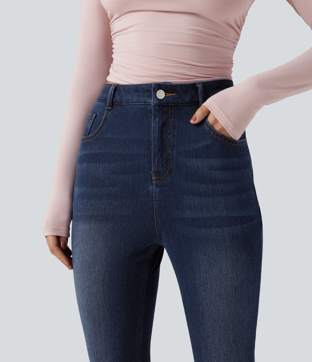 Denim Heat High Waisted Skinny Casual Cotton Jeans with Pockets — Pageant Blue Denim — view 4