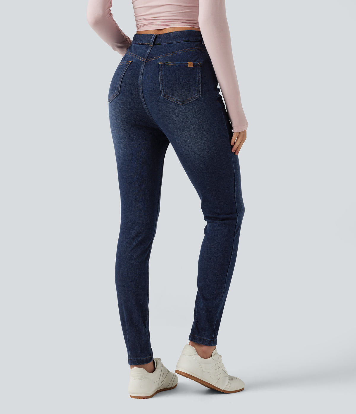 Denim Heat High Waisted Skinny Casual Cotton Jeans with Pockets — Pageant Blue Denim — view 2