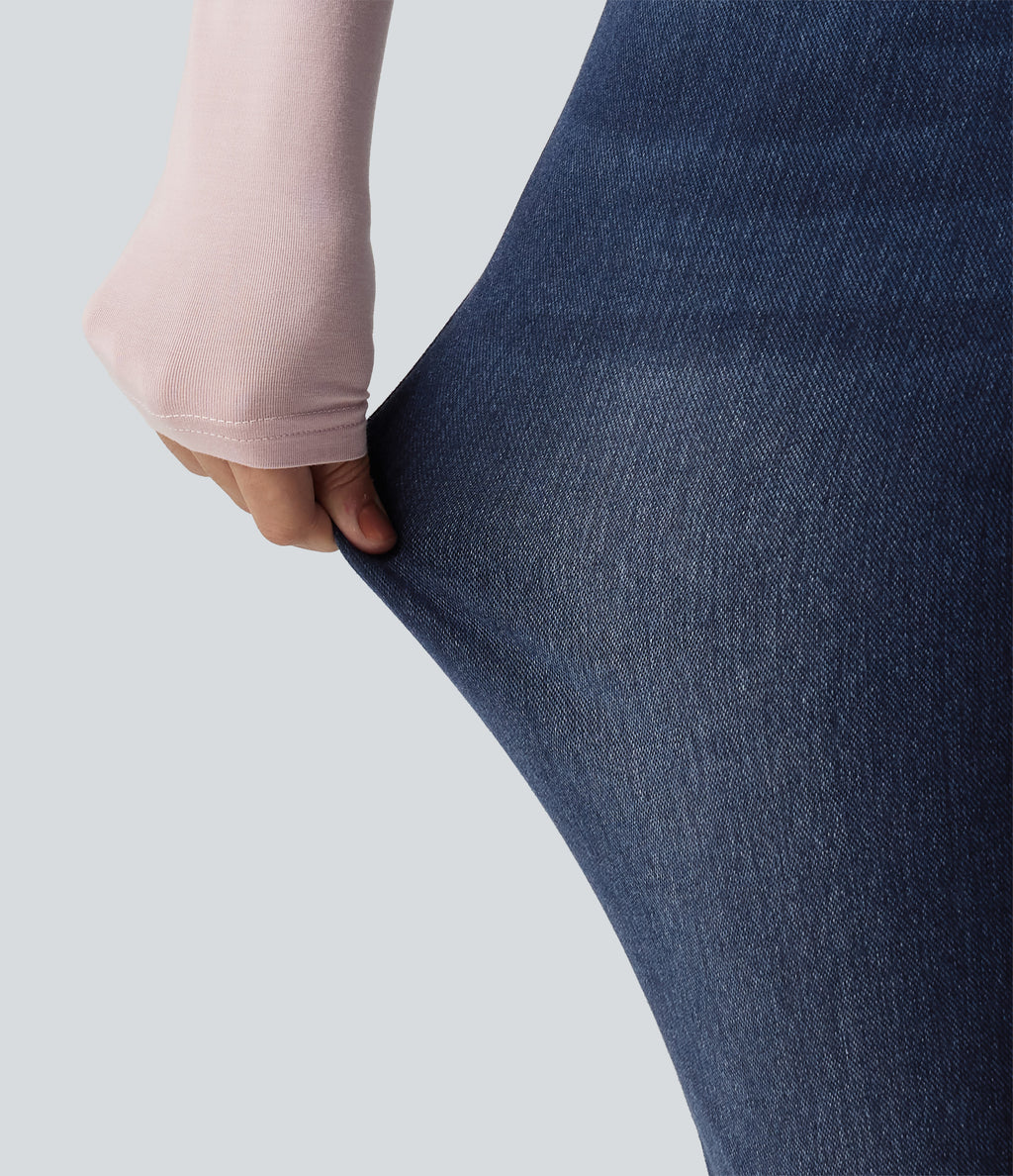 Denim Heat High Waisted Skinny Casual Cotton Jeans with Pockets — Pageant Blue Denim — view 6