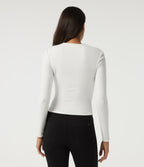 Queen Anne Neck Long Sleeve Contrast Lace Thermal Casual Top — White — view 2